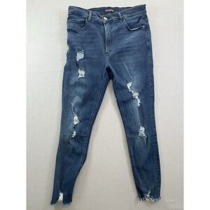 Express Jean Perfect Women's 10 High Rise Distressed Raw Hem Ankle Denim Jegging